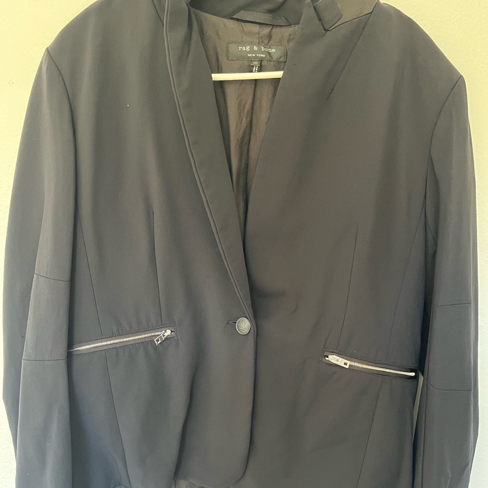Rag & Bone Black Blazer with Modern Zipper Details